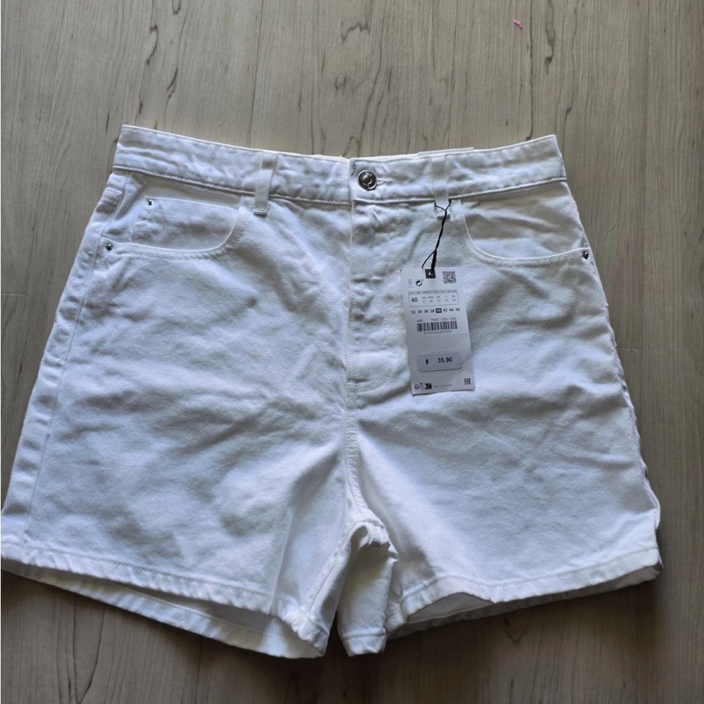 Zara White Denim Mom Shorts Sz 8 Women New - Picture 4 of 13